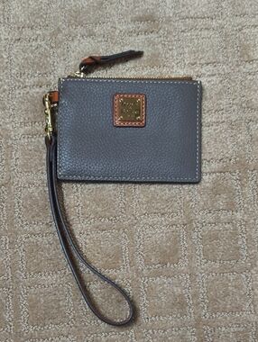 Dooney & Bourke Gray Pebbled Leather Wristlet with Brown Trim